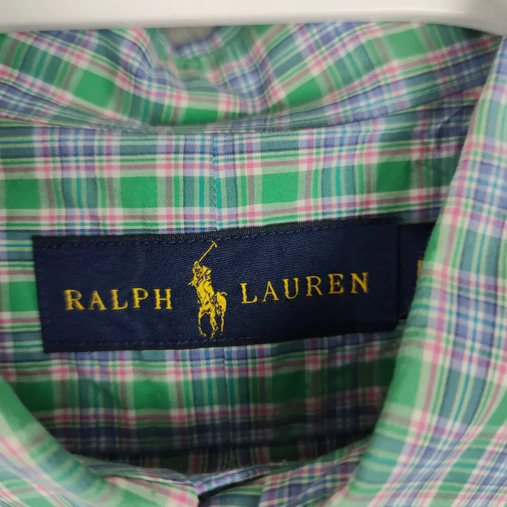 Polo Ralph Lauren Button Up Shirt Mens Large L Tartan Plaid Blue Small Pony